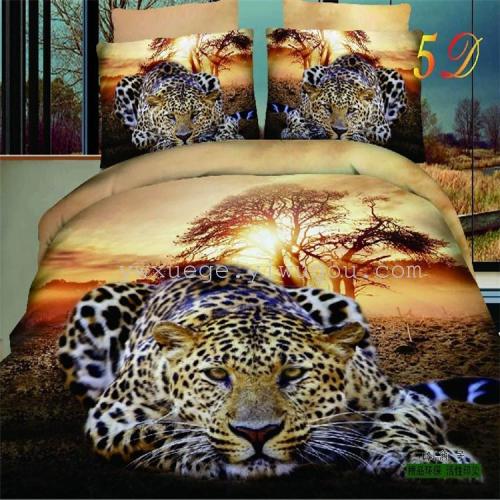 Brushed Bedding Four-Piece Set 1.5 M 1.8 M Bed Leopard Flower and Grass Series Wholesale and Retail Customization as Request Factory Direct Sales 