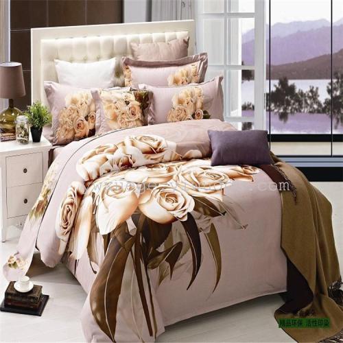 snow pigeon home textile 3d large flower series twill active printed four-piece bedding set factory direct sales --- dark fragrance flowers