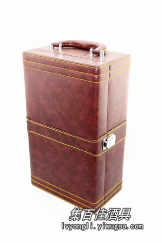 high-grade brown authentic pu leather red wine gift box pairs wine box inner accessories tools