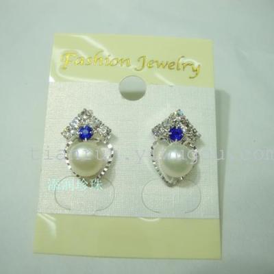 Natural freshwater pearl earrings pearl jewelry manufacturers wholesale high quality Blue Diamond Pearl Earrings