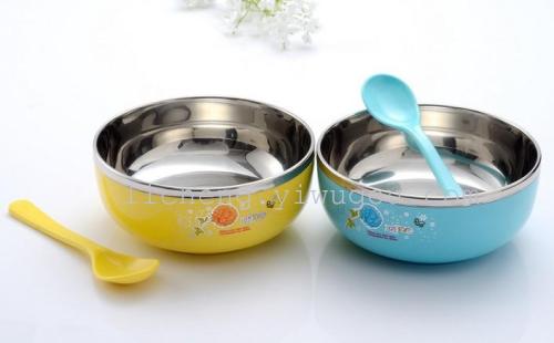 Children‘s Bowl Stainless Steel Bowl Set Baby Bowl Cute Lunch Box Double-Layer Cup