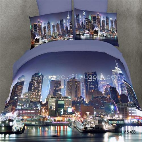 Foreign Trade Bedding Cotton Personalized 3D Large Positioning Oil Painting Fashion Capital Four-Piece Bedding Wholesale