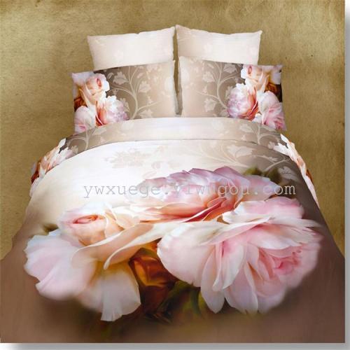 Foreign Trade 3D Oil Painting Bedding Cotton Active Bedding Four-Piece Set Wholesale Beautiful Oriental 