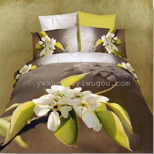 3d oil painting positioning printing and dyeing large flower four-piece bedding set cotton foreign trade factory direct love story