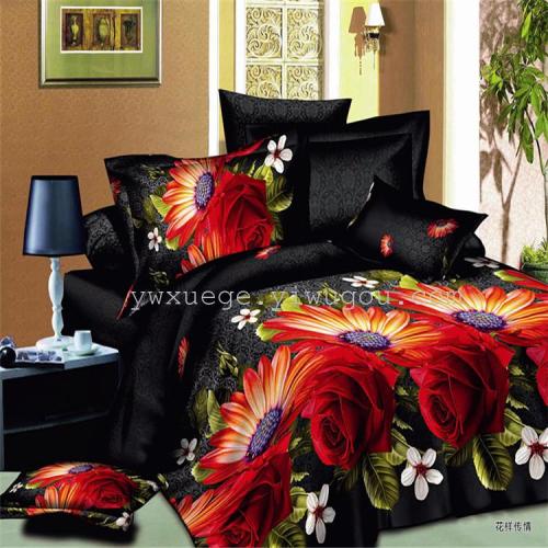 snow pigeon home textile bedding four-piece set polyester cotton environmental protection printing and dyeing bedding foreign trade factory direct sales --- pattern love