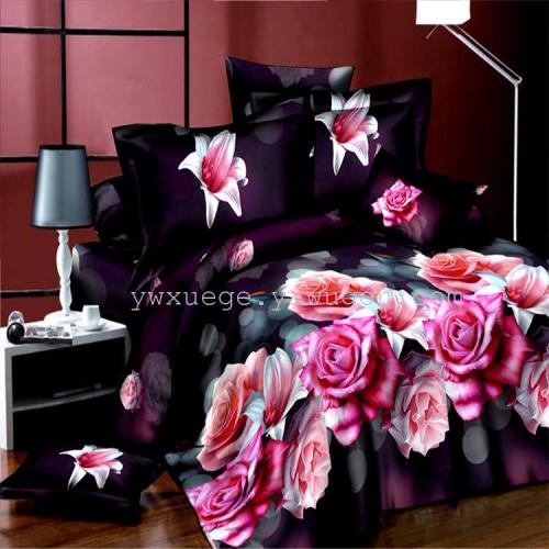 foreign trade snow pigeon home textile genuine oil painting bedding polyester cotton 3d active printed four-piece bedding set dream finding
