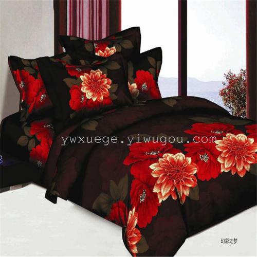 snow pigeon bedding polyester cotton four-piece series 3d foreign trade series active printing manufacturer direct sales -- allure flower
