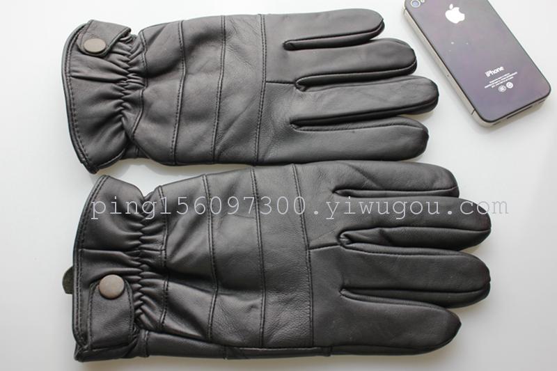 Men's lambskin spell with side buckle leather gloves leather gloves