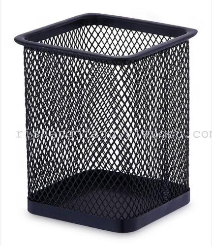 Spot Goods in Black Square Pen Holder Office Stationery Metal Small Trash Can Color Iron-Net Pen Container RS-4089