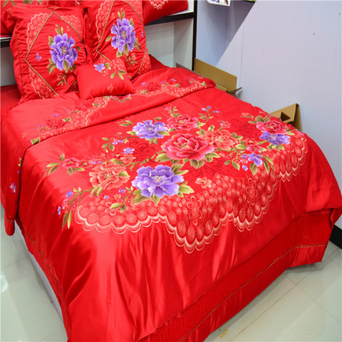 yiwu snow pigeon home textile wedding bedding tribute silk jacquard four-piece set wedding series bedding