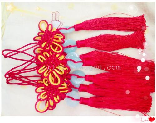 chinese knot pendant reddish yellow knot with jade tassel festive supplies happiness pendant