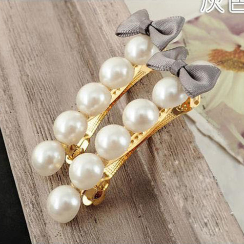 Korean Exquisite Xiumei Pearl Hair Accessories Bow Barrettes Stick Pearl Hairpin Small Fresh Fabric Pearl