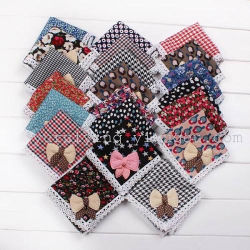 Bow Children‘s Square Towel Baby Lace Scarf Four-Corner Towel Triangular Binder Small Square Towel