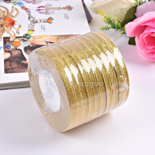 factory wholesale 0.6cm double gold with purple diy wedding bouquet packing ribbon