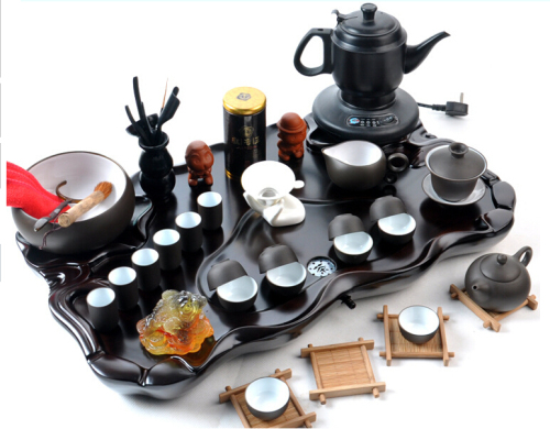kung fu tea set purple sand tea set whole solid wood tea tray with electric kettle kung fu tea set