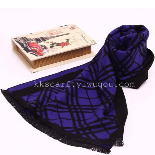 line plaid fall winter men scarf mulberry silk thickened scarf middle-aged modest type warm