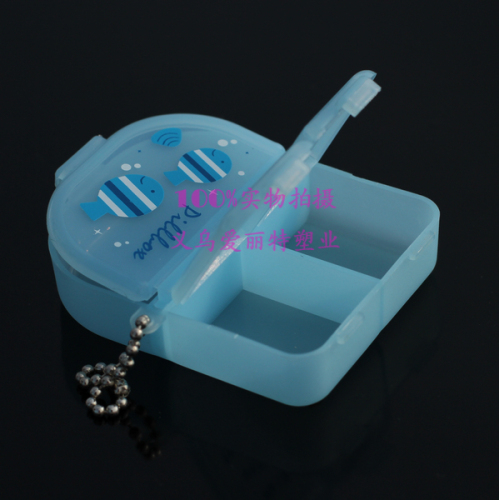 3-grid pill box cartoon printing portable pill box with chain small accessories storage box