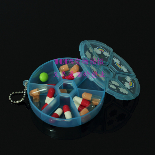 round six-grid portable pill box pp pill box cartoon printed pill box
