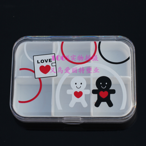 cartoon printing 6-grid portable pill box ornament storage box