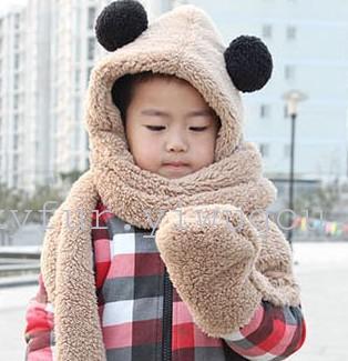 Children‘s 3-8-Year-Old Scarf Hat Gloves Integrated Double Ball