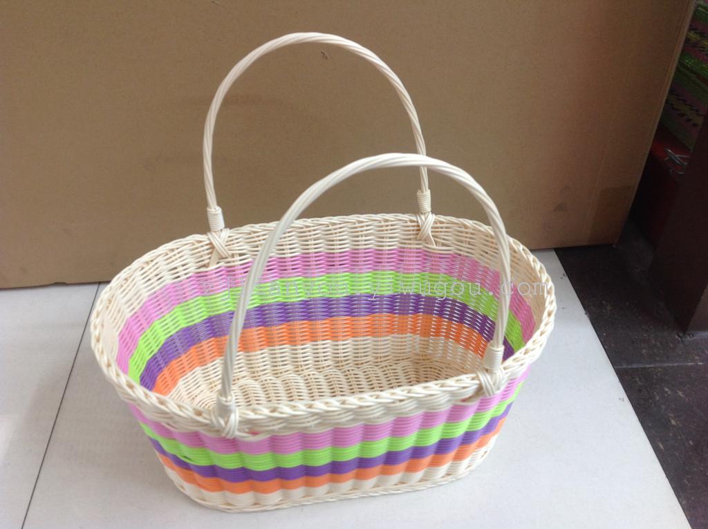 pp手工编织篮 欧式 手工编织篮 实心塑料篮 新款手提菜蓝