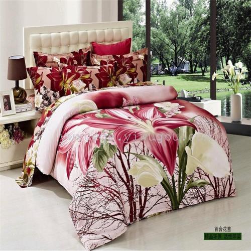 winter new arrival warm bedding brushed four-piece set green natural printing and dyeing does not fade factory direct sales --- lily meaning