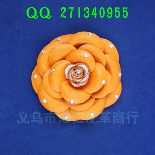 Yihua Arf0248 Factory New Orange Pu Shoe Ornament Rose Leather Flower Shoe Ornament Rose Pu Headdress Flower Auxiliary Attachment Wholesale