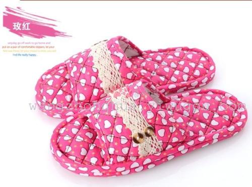 New Spring and Autumn Home Slippers Floral Fabric Silent Couple Slippers Romantic Pastoral Slippers 