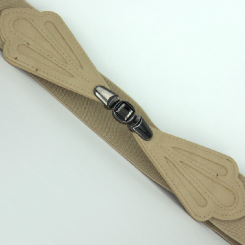 Korean Style Gun Black round Buckle Hollow Maple Leaf Elastic Stitching Women‘s Waist Seal Decoration Belt 