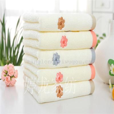 Wholesale towel cotton towel untwisted yarn embroidered flowers towel directly over the towel 