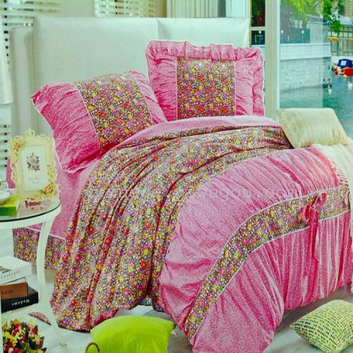 home textile snow pigeon bedding cotton four-piece series korean bed sheet twill active printing and dyeing factory direct sales small flower love song （pink）
