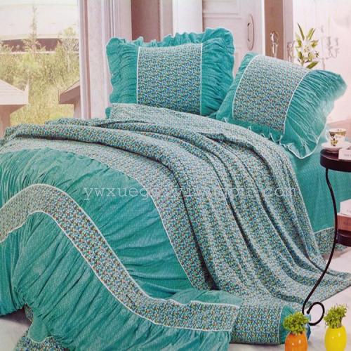 snow pigeon home textile cotton bed sheet four-piece korean style series autumn and winter new arrival flower sunny （blue）