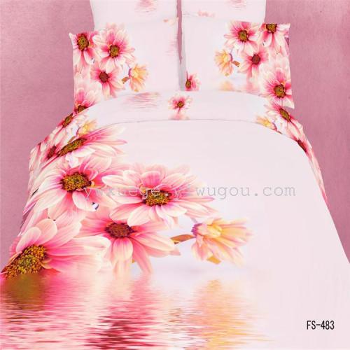 Cotton Four-Piece Bedding Series Cotton Series Reactive Printing Factory Direct Sales-Yunyue Flower in Water