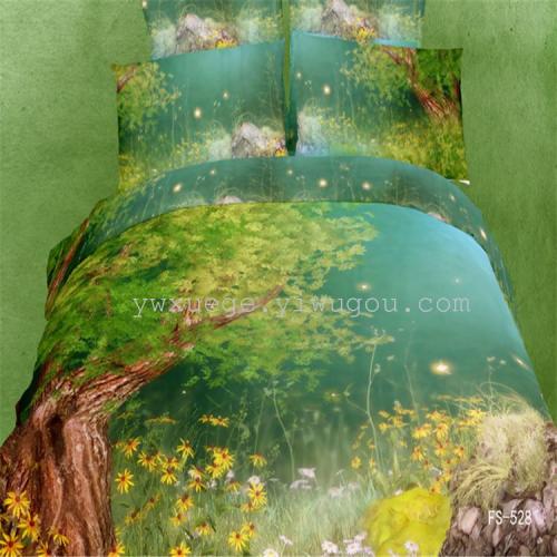 Bedding Cotton Four-Piece Foreign Trade Four-Piece Set 3D Active Printed Suite Factory Direct Sales Star Moon