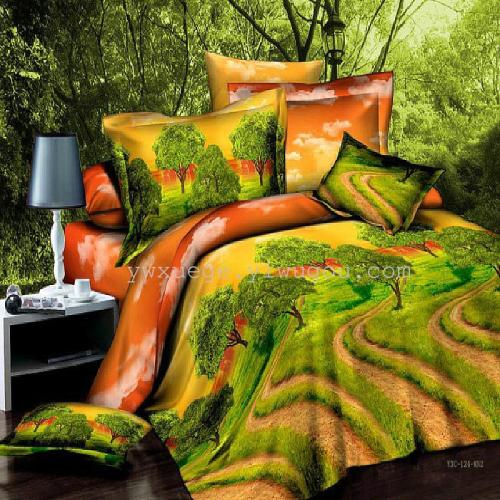 Polyester Fiber Reactive Printing and Dyeing 3D Three-Dimensional Large Flower Four-Piece Bedding Factory Direct Sales-Romantic Path