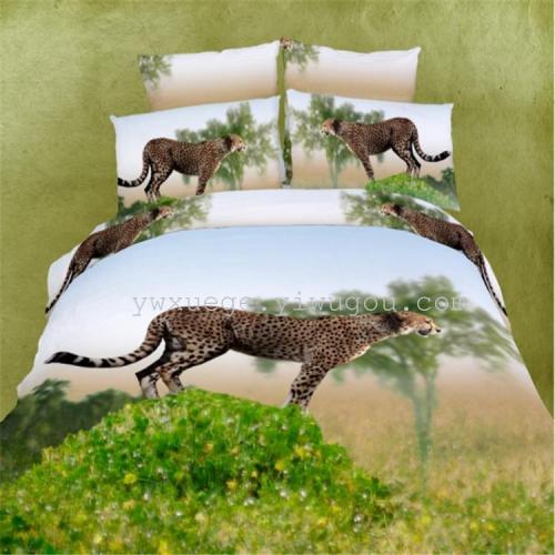 3d oil painting cotton four-piece bedding set cotton pastoral princess by spring leopard factory direct sales reactive printing and dyeing