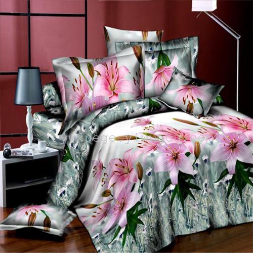 Four-Piece Twill Fashion Wedding Supplies Lily Love 3D Large Oil Painting Four-Piece Set Wholesale