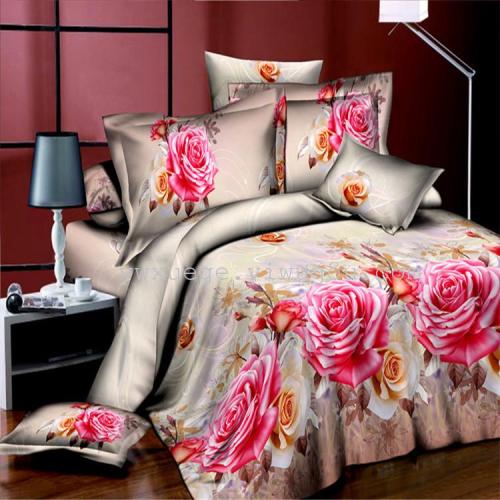 snow pigeon home textile bedding new polyester cotton active printed four-piece bedding set 3d osaka flower four-piece set factory direct-morning fragrance