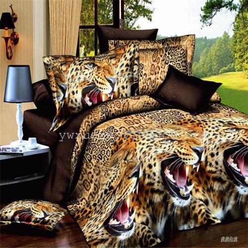 3D Polyester Cotton Active Printing and Dyeing Ink Painting Animal Series Tiger Tiger Shengwei Four-Piece Bedding Set Factory Direct Sales