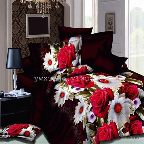 bedding polyester cotton four-piece foreign trade four-piece set four-piece series active printing and dyeing snow pigeon rose affection