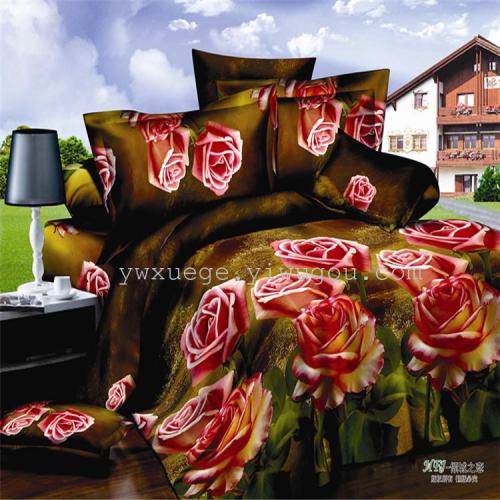 four-piece polyester cotton four-piece set 3d reactive printing and dyeing factory direct sales --- allure love