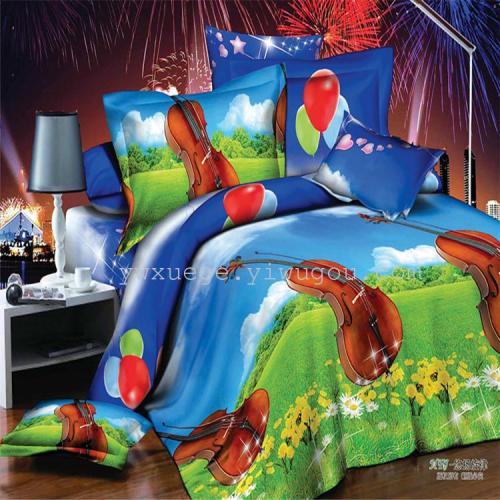 Snow Pigeon Home Textile 3D Personality landscape Oil Painting Four-Piece Polyester-Cotton Active Printing Three-Dimensional Bedding Leisurely Melody