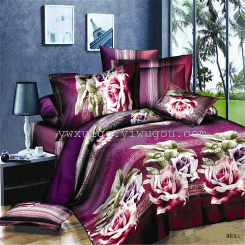 3D Polyester Cotton Osaka Flower Series Four-Piece Active Printing and Dyeing Factory Direct Sales Bedding Wholesale Butterfly Shadow Beauty