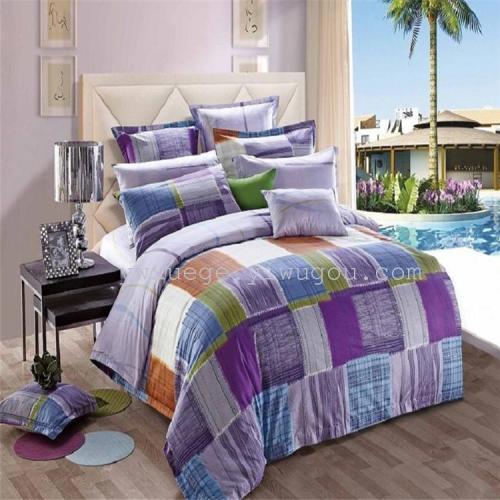 ywxuege plaid european and american simple cotton quilt cover four-piece set factory direct