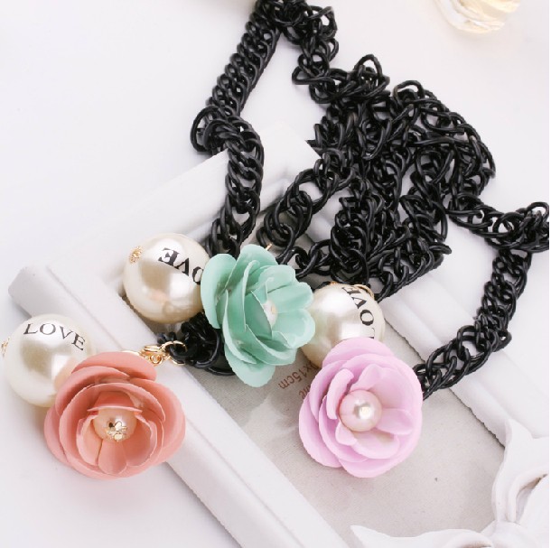 Clothing accessories necklaces roses exaggerated black zinc plated link chain necklace Pearl Necklac