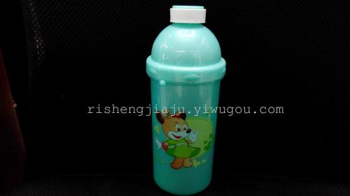strap cartoon bear printed straw water bottle elastic cover student children water bottle rs-2143