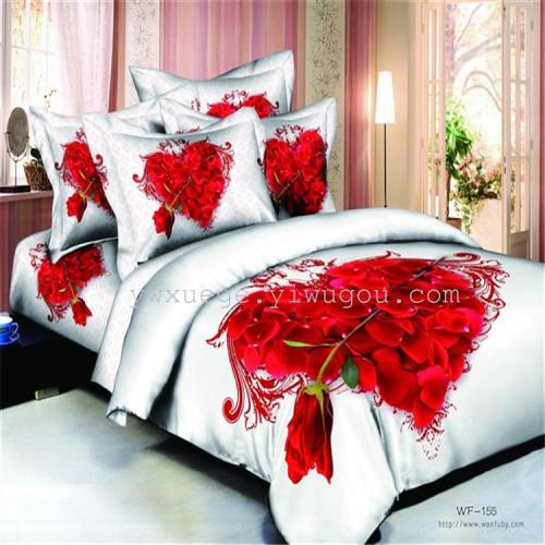 yiwu snow pigeon 3d cotton four-piece wedding bedding set red wedding bedding