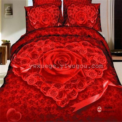 Wedding Bedding 100% Pure Cotton Four-Piece Set Red Rose Big Flower Four-Piece Set Festive Set Bedding