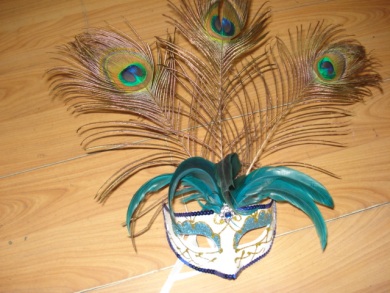 羽毛金粉面具 3根孔雀毛面具 兰色面具