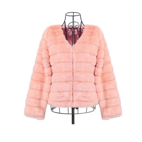 Leather Pink short Faux Fur Coat Fashion Woolen Coat Korean Slim 